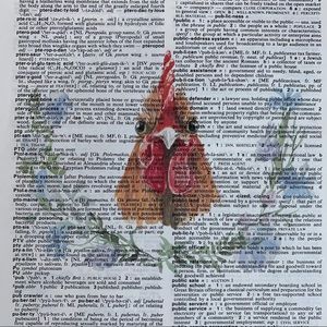 Dictionary Art Print, Chicken, Vintage Art Print, Dictionary Print